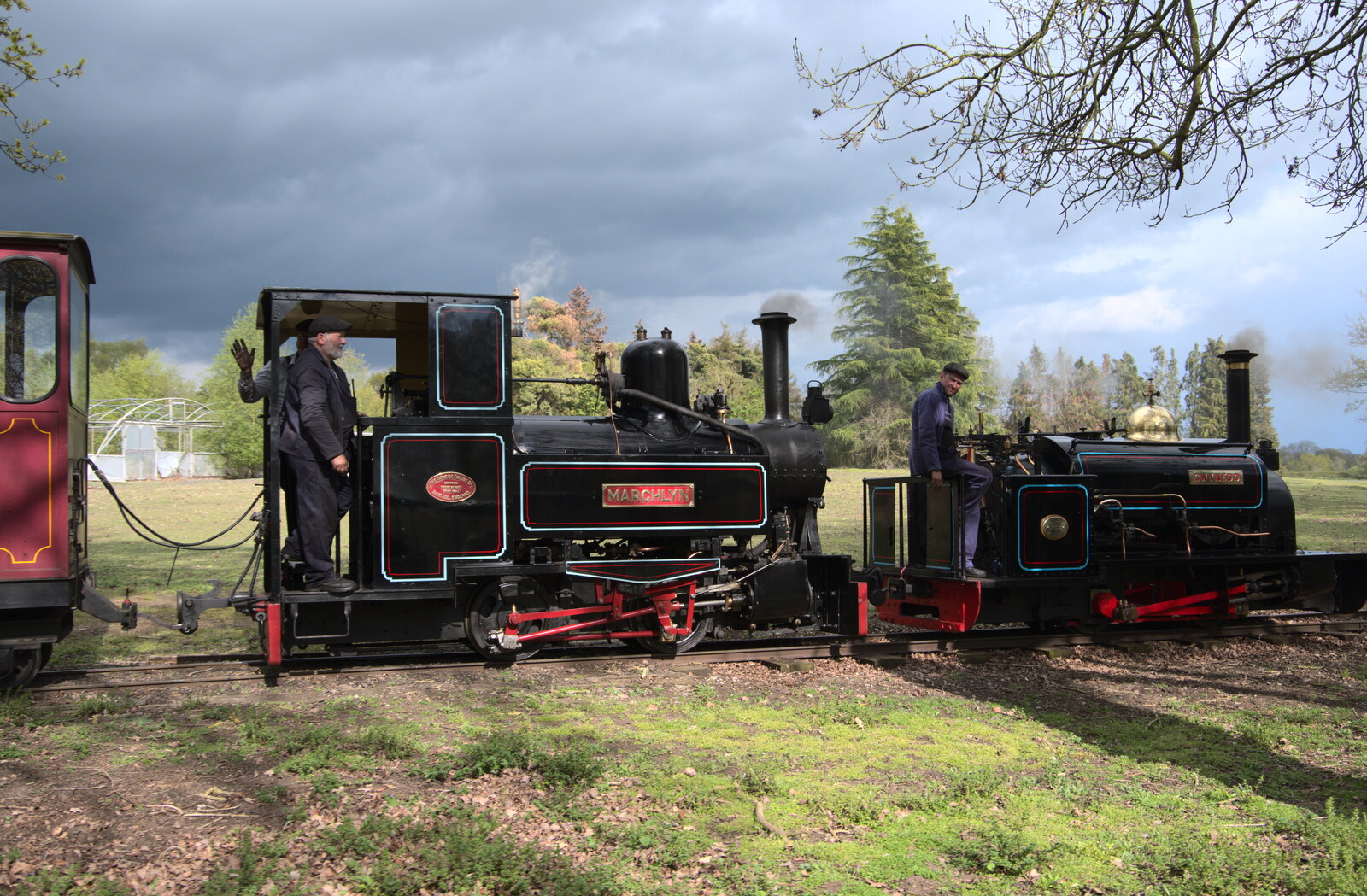 The driver of Marchlyn gives us a wave from The Heritage Steam Gala, Bressingham Steam Museum, Norfolk - 1st May 2023