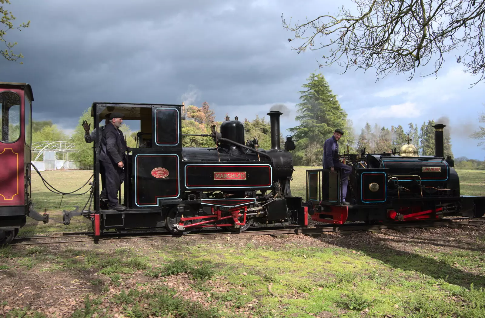The driver of Marchlyn gives us a wave, from The Heritage Steam Gala, Bressingham Steam Museum, Norfolk - 1st May 2023