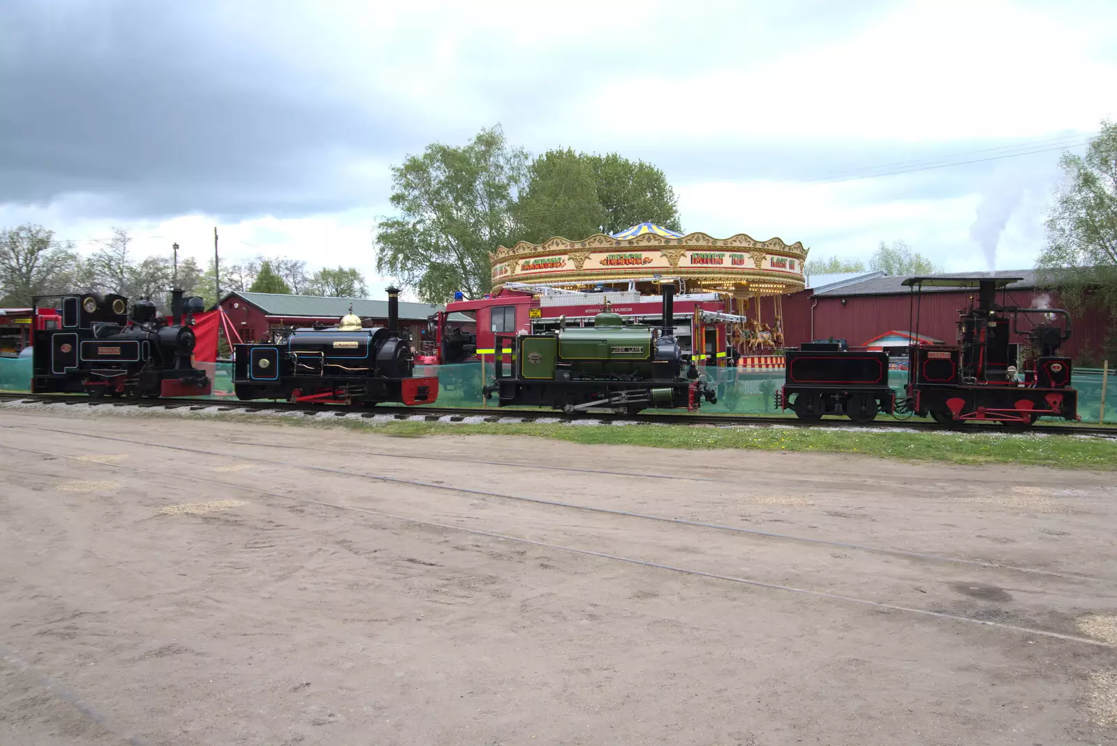 All four narrow-guage engines are lined up, from The Heritage Steam Gala, Bressingham Steam Museum, Norfolk - 1st May 2023