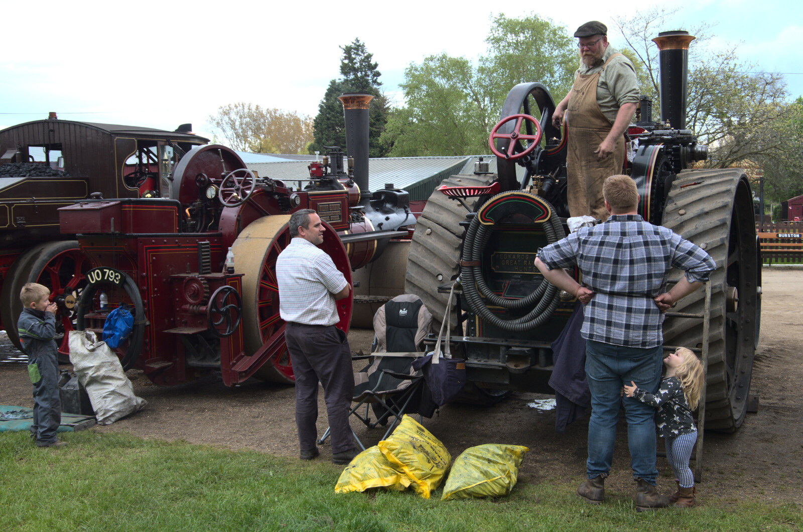 Chatting by the engines from The Heritage Steam Gala, Bressingham Steam Museum, Norfolk - 1st May 2023