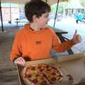 Fred gives the pizza a thumbs-up, A Coronation Camping Picnic, Kelling Heath, Norfolk - 6th May 2023