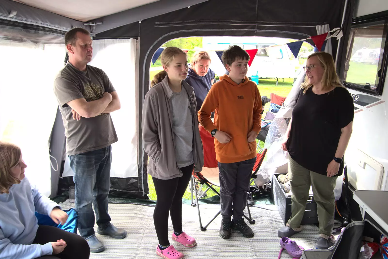 A bit of coronation watching occurs, from A Coronation Camping Picnic, Kelling Heath, Norfolk - 6th May 2023