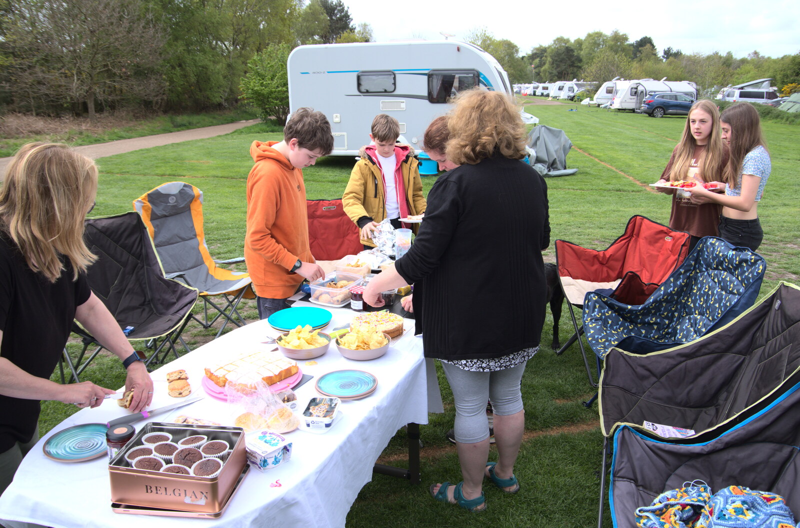 A coronation picnic is set up outside from A Coronation Camping Picnic, Kelling Heath, Norfolk - 6th May 2023