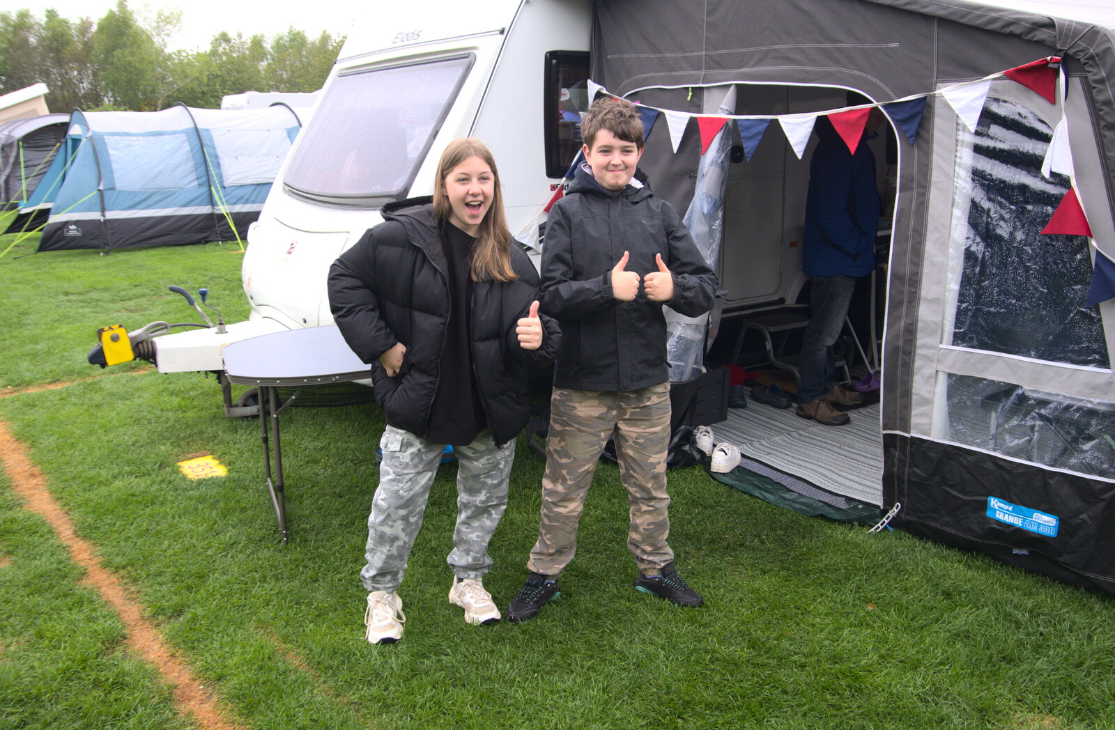 Sophie and Fred are all about the thumbs from A Coronation Camping Picnic, Kelling Heath, Norfolk - 6th May 2023
