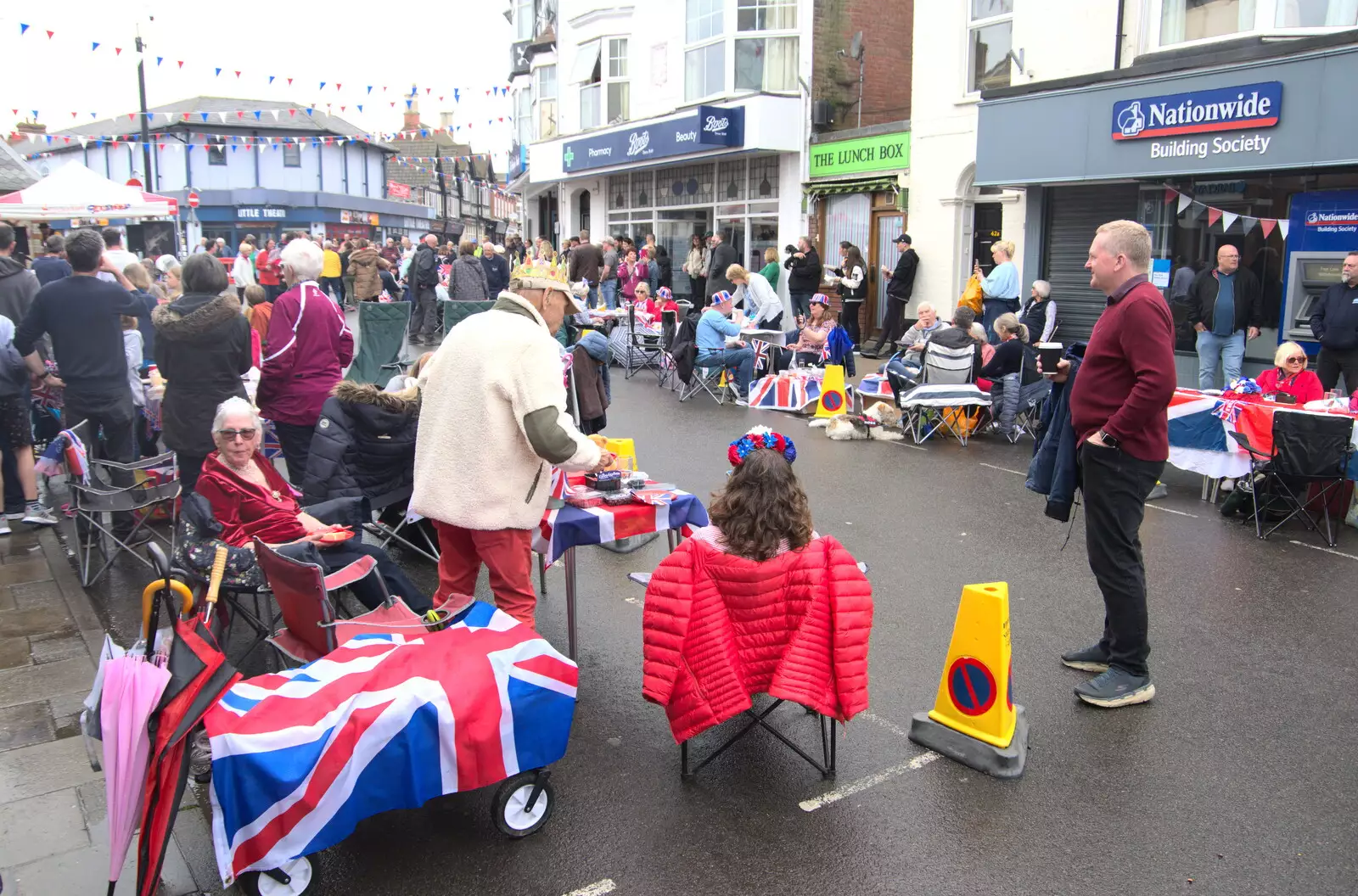 Union Flag tables, from A Coronation Camping Picnic, Kelling Heath, Norfolk - 6th May 2023