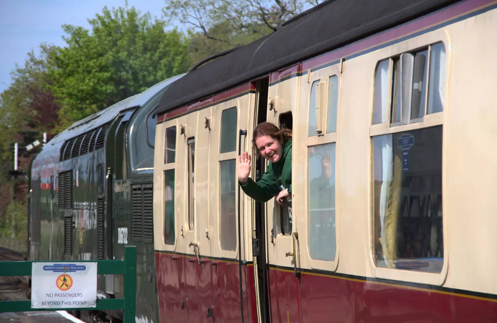 Isobel waves as she heads back to Kelling, from A Coronation Camping Picnic, Kelling Heath, Norfolk - 6th May 2023