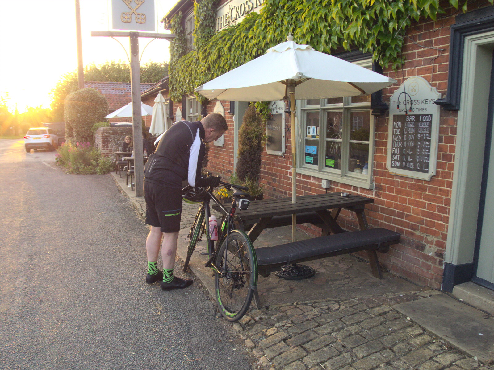 Gaz parks his bike at the Cross Keys from The BSCC at Rushall, South Lopham and Redgrave - 25th May 2023