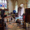 The band sets up in the church, Hexachordia at All Saints Church, Stuston, Suffolk - 17th June 2023