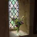 A flower arrangement in a church window, Hexachordia at All Saints Church, Stuston, Suffolk - 17th June 2023