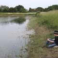 Fred sits by the edge of the resevoir, Hexachordia at All Saints Church, Stuston, Suffolk - 17th June 2023
