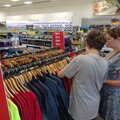 Fred looks at teeshirts in Go Outdoors, Orford Castle and Ipswich Injections, Suffolk  - 18th June 2023