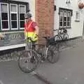 Paul exits the pub's car park, BSCC Rides and the Village Fete, Brome, Suffolk - 8th July 2023