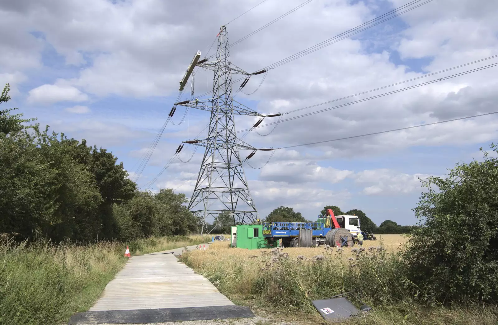 The pylon as a work in progress, from National Grid Pylon Upgrades, Thrandeston, Suffolk - 30th July 2023