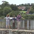 Isobel, Harry and Noddy look out to the college, The Irish Massive do Framlingham and Southwold, Suffolk - 9th August 2023