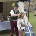 A girl gets dressed up in armour, The Irish Massive do Framlingham and Southwold, Suffolk - 9th August 2023