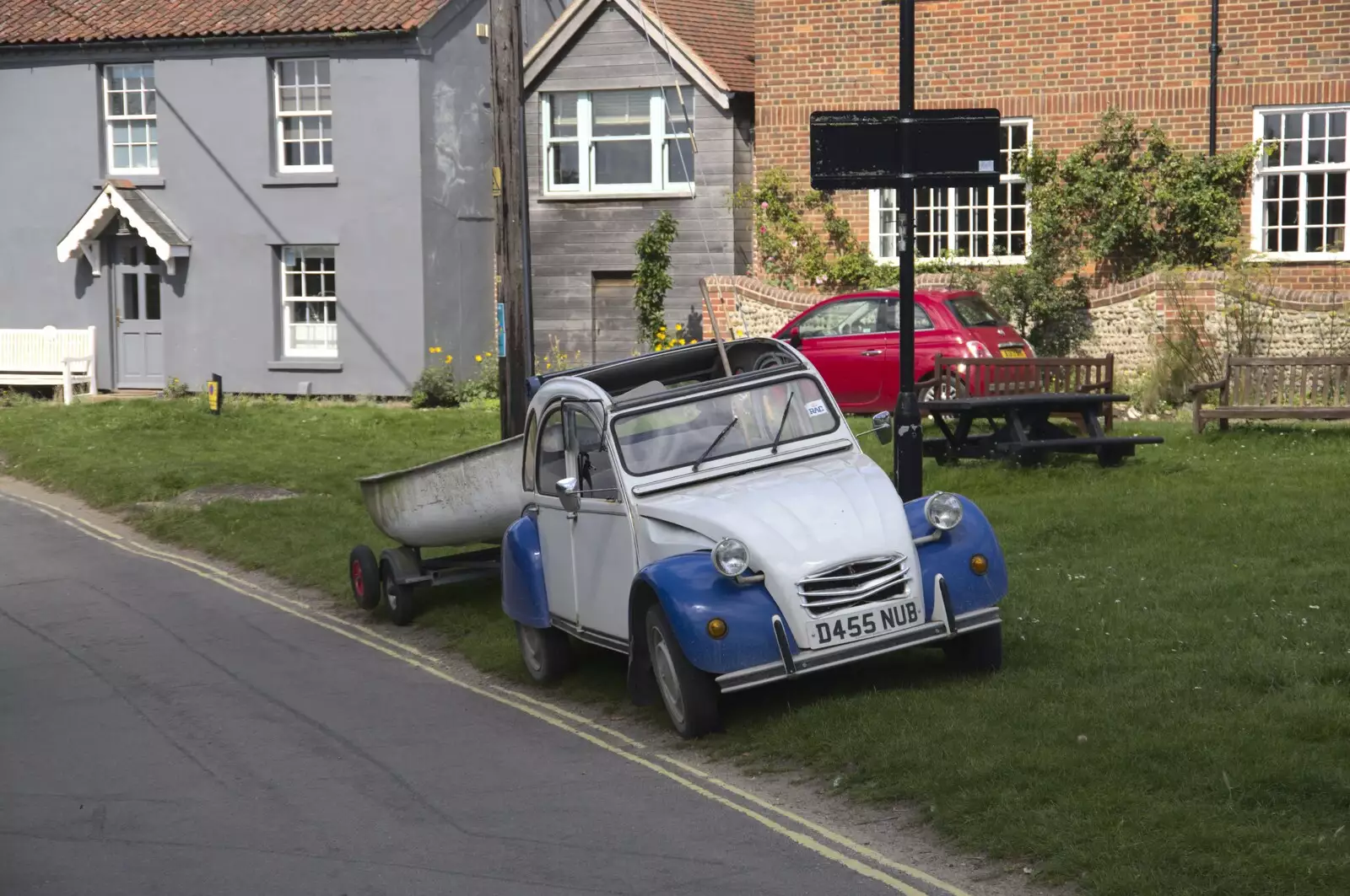 A 1987 2CV tows a boat on Godyll Road, from The Irish Massive do Framlingham and Southwold, Suffolk - 9th August 2023