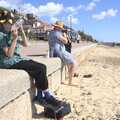 Harry and Isobel sit on the sea wall, A trip on the Ferris Wheel, Felixstowe, Suffolk - 15th August 2023
