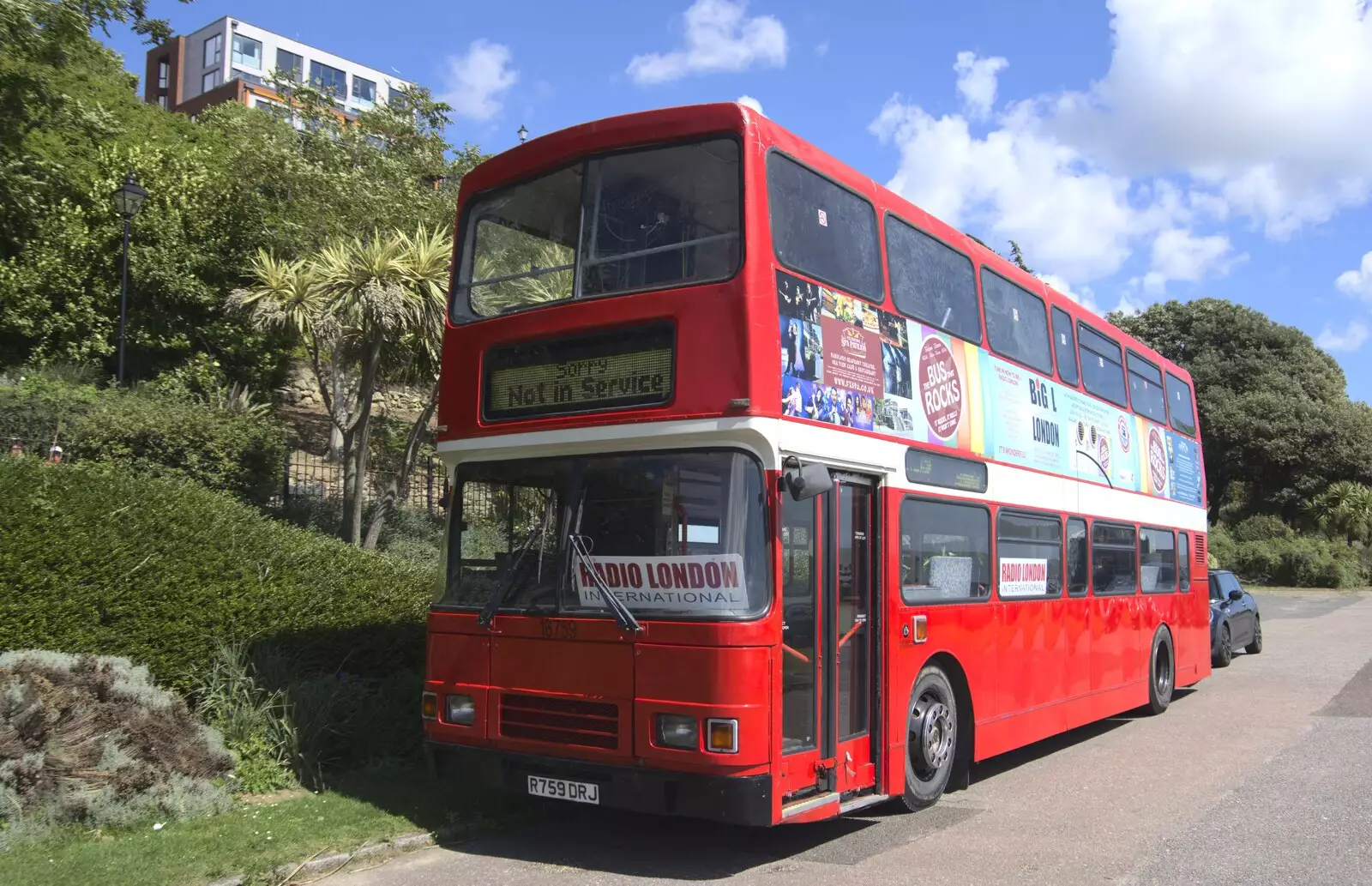 There's a 1990s party bus on the front, from A trip on the Ferris Wheel, Felixstowe, Suffolk - 15th August 2023