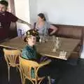 Isobel and Harry in the restaurant, A trip on the Ferris Wheel, Felixstowe, Suffolk - 15th August 2023