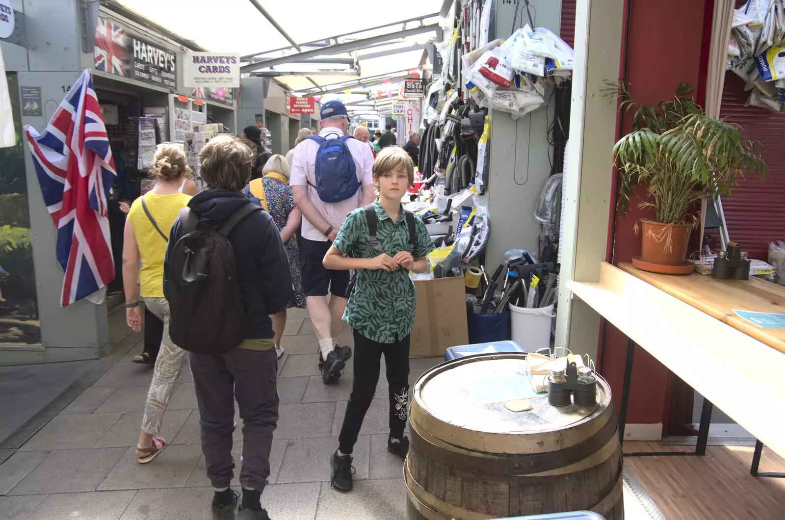 Isobel, Fred and Harry in Norwich Market, from Shoe Shopping in Norwich, Norfolk - 16th August 2023