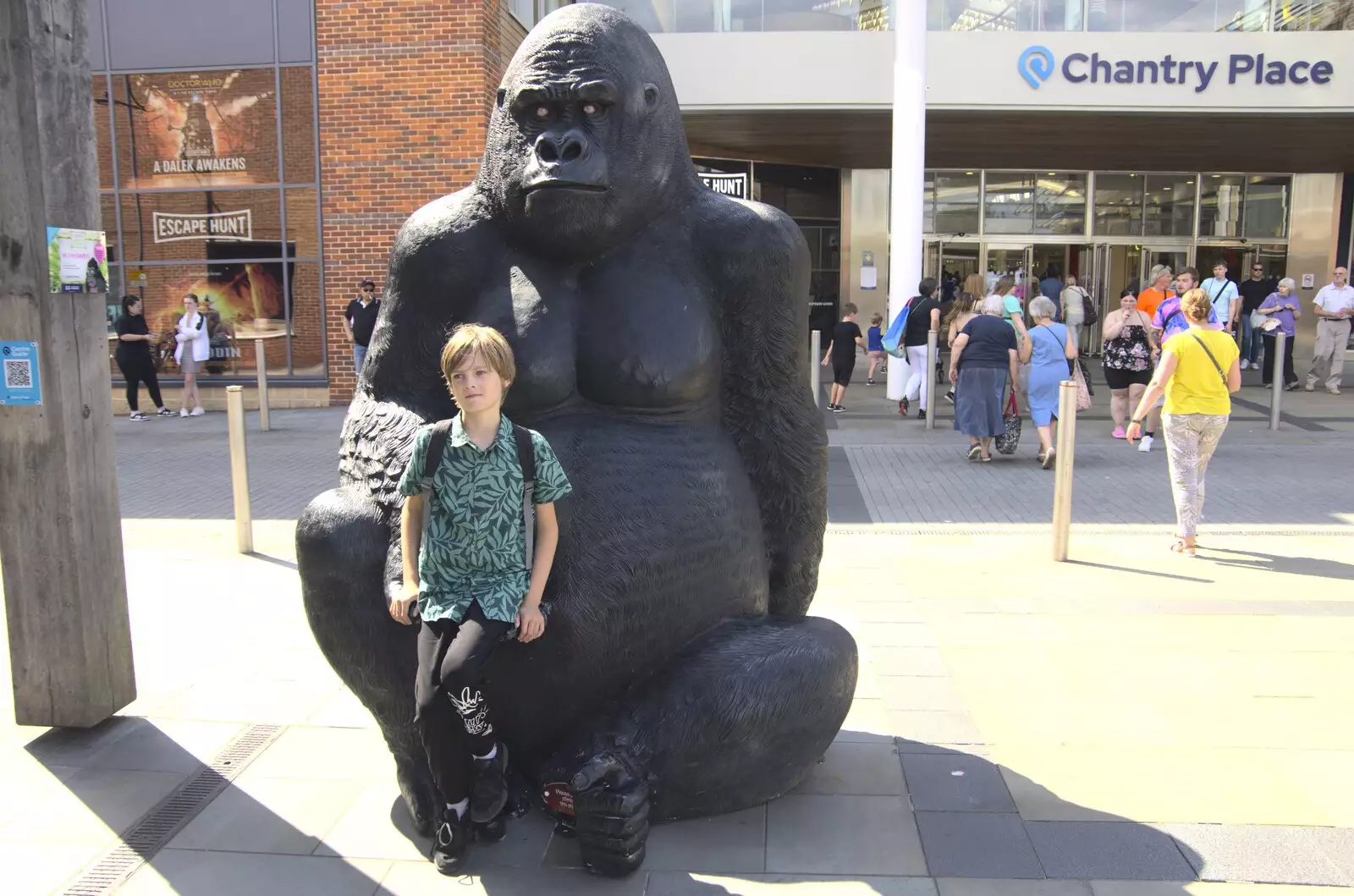 Harry by a giant gorilla, from Shoe Shopping in Norwich, Norfolk - 16th August 2023