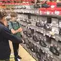 Fred points at shoes in Deichmann, Shoe Shopping in Norwich, Norfolk - 16th August 2023