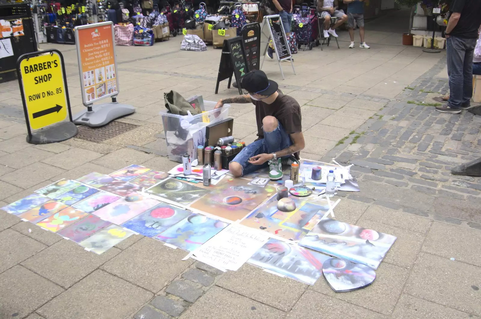 Someone does some sort of street art, from Shoe Shopping in Norwich, Norfolk - 16th August 2023