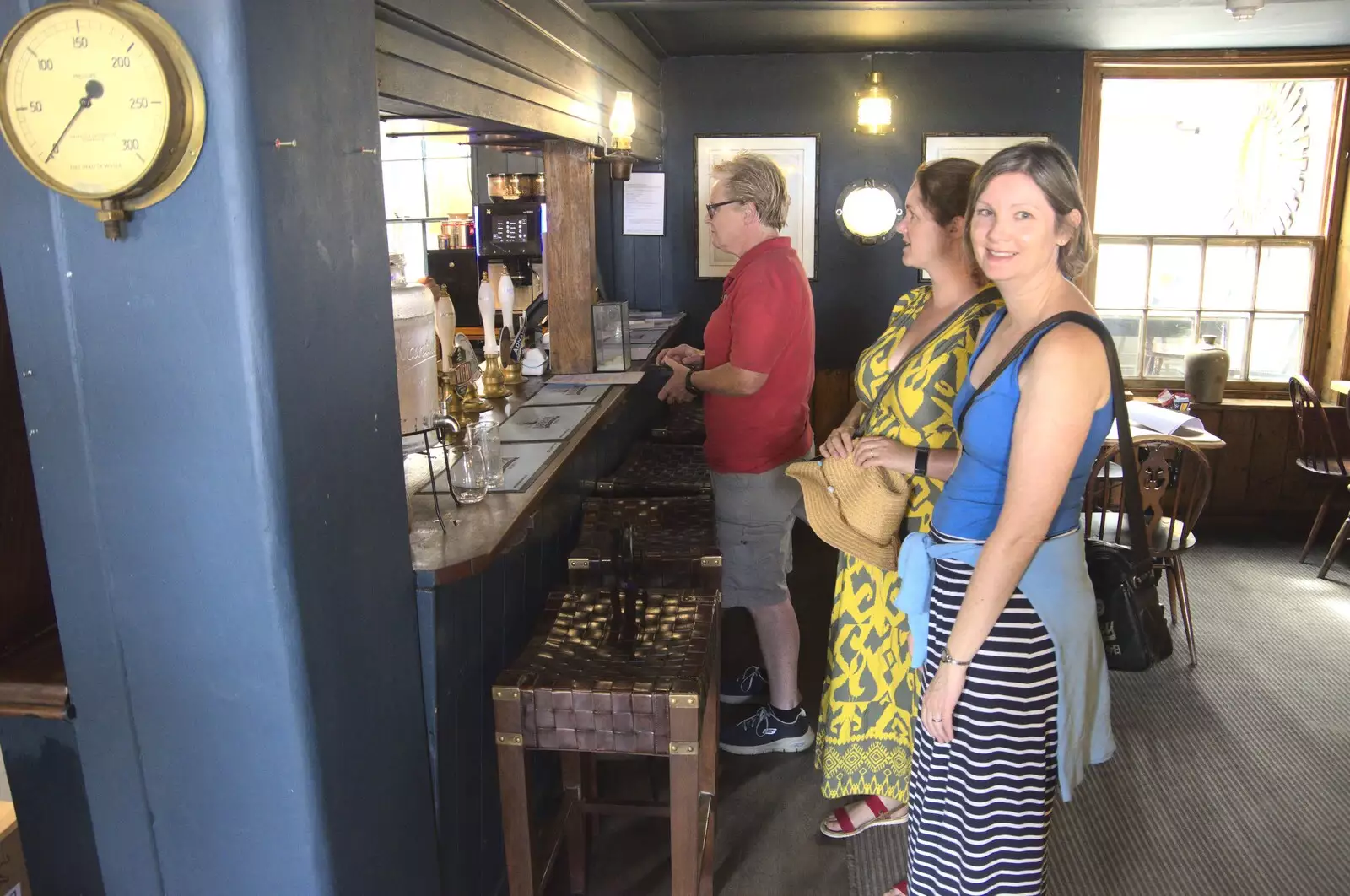 Isobel and Caroline are at the bar, from A Cambridge Reunion on the Beach, Dunwich, Suffolk - 23rd August 2023