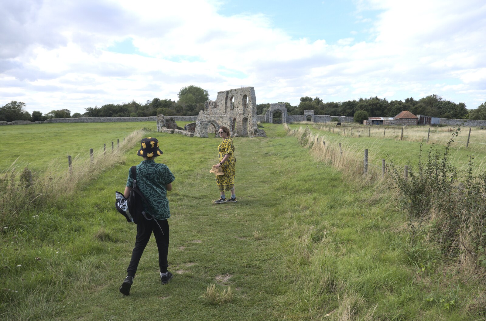 Harry and Isobel near the ruins of Greyfriars from A Cambridge Reunion on the Beach, Dunwich, Suffolk - 23rd August 2023