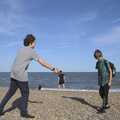 Fred pokes Harry with his new-found tape measure, A Cambridge Reunion on the Beach, Dunwich, Suffolk - 23rd August 2023