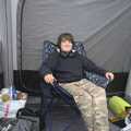 Fred sits around in the awning, Camping on the Edge at Snettisham Beach, Norfolk - 28th August 2023