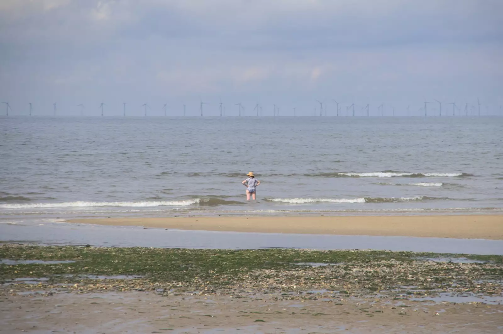 Isobel has a paddle in the sea, from Camping on the Edge at Snettisham Beach, Norfolk - 28th August 2023