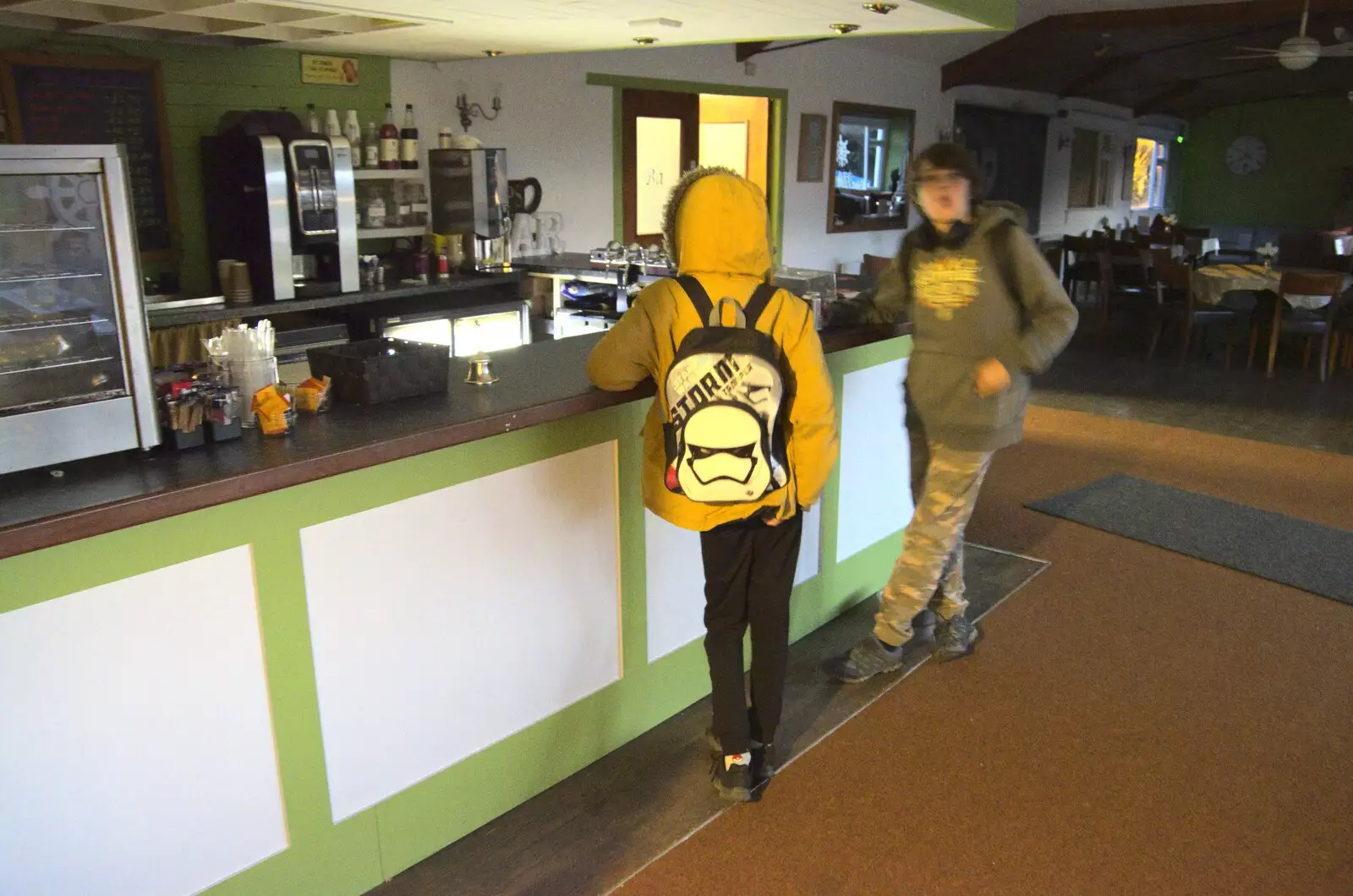 Harry and Fred in the function room, from Camping on the Edge at Snettisham Beach, Norfolk - 28th August 2023