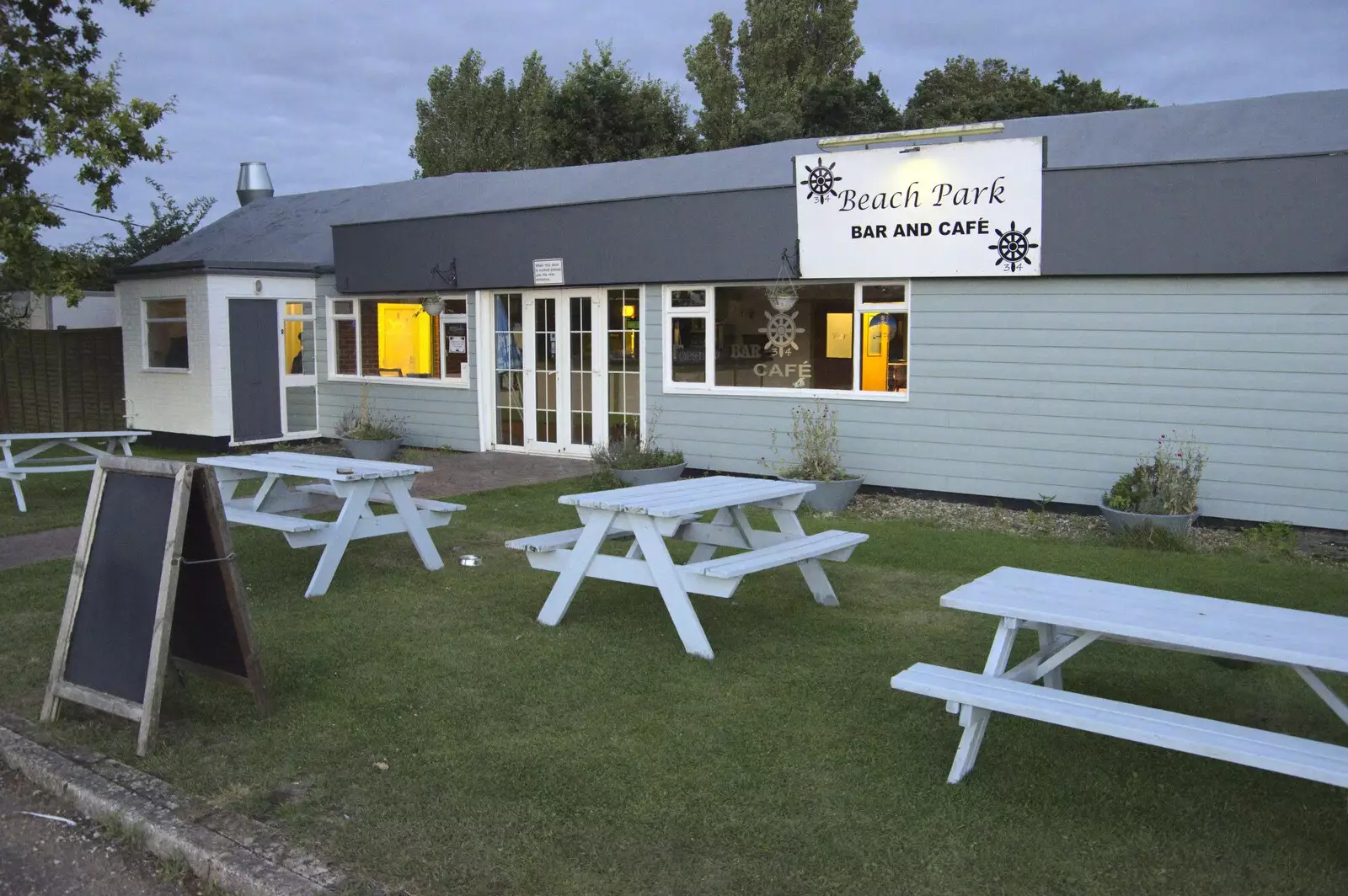 Outside Beach Park bar and café, from Camping on the Edge at Snettisham Beach, Norfolk - 28th August 2023