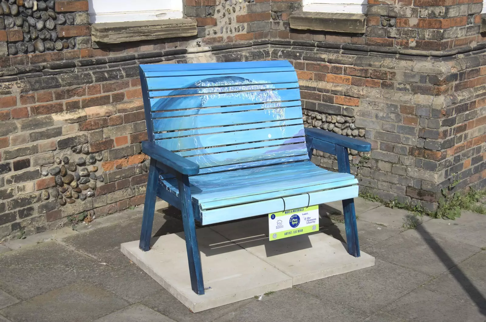 A wave painted on a bench outside the town hall, from Isobel's Pantomime Workshop, Town Hall, Eye - 9th September 2023