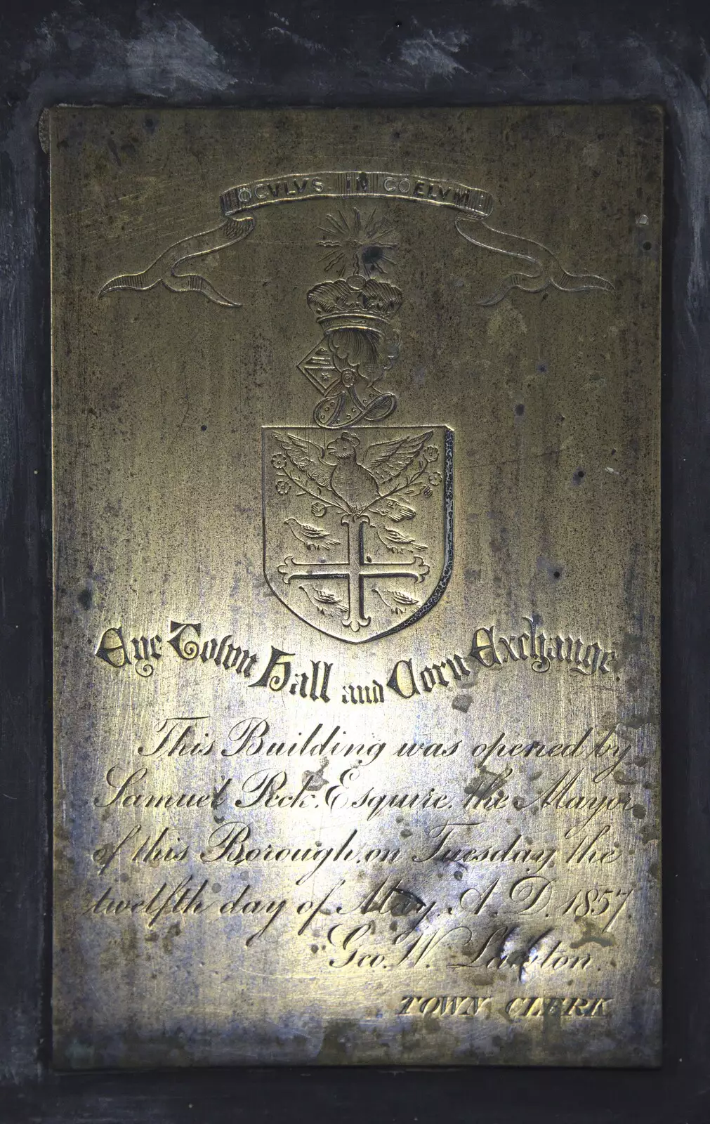 An 1857 dedication plaque for the town hall, from Isobel's Pantomime Workshop, Town Hall, Eye - 9th September 2023