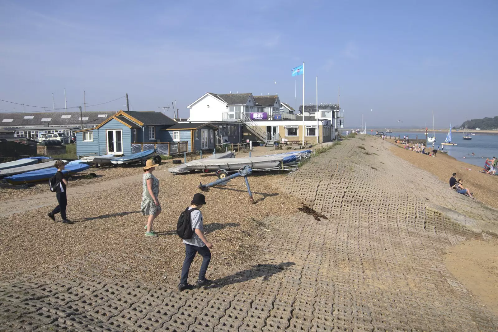 The gang roam around on the river wall, from A Postcard From Felixstowe Ferry, Suffolk - 10th September 2023