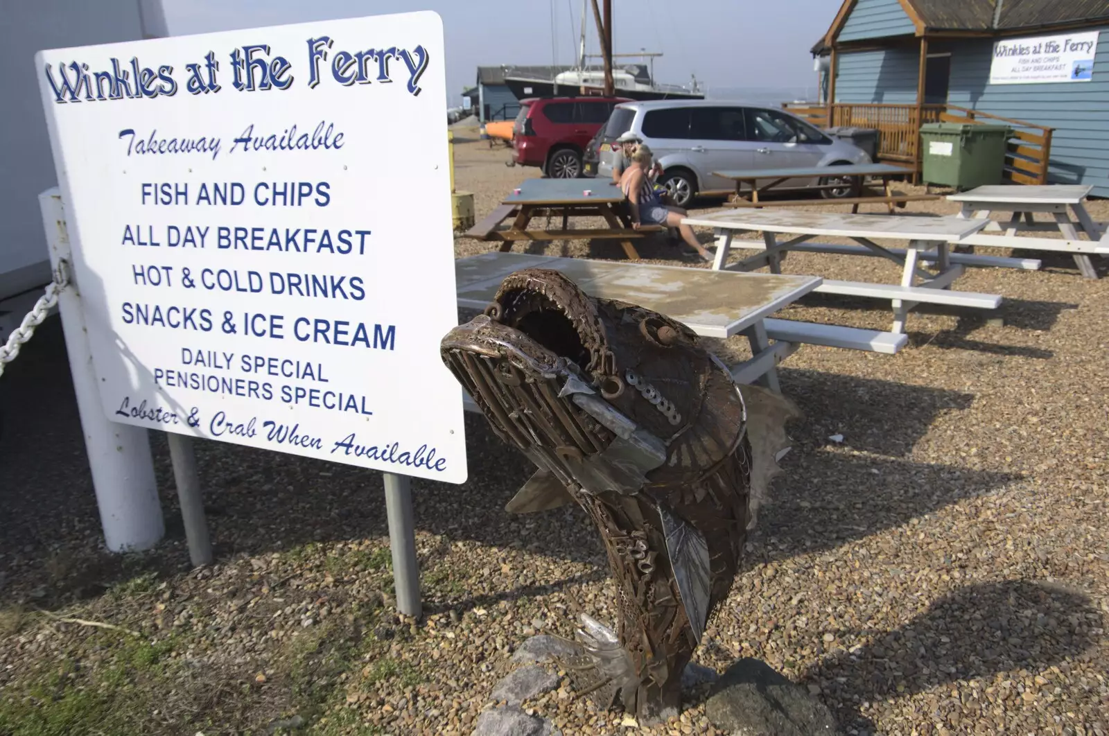 A funky fish statue outside a café, from A Postcard From Felixstowe Ferry, Suffolk - 10th September 2023