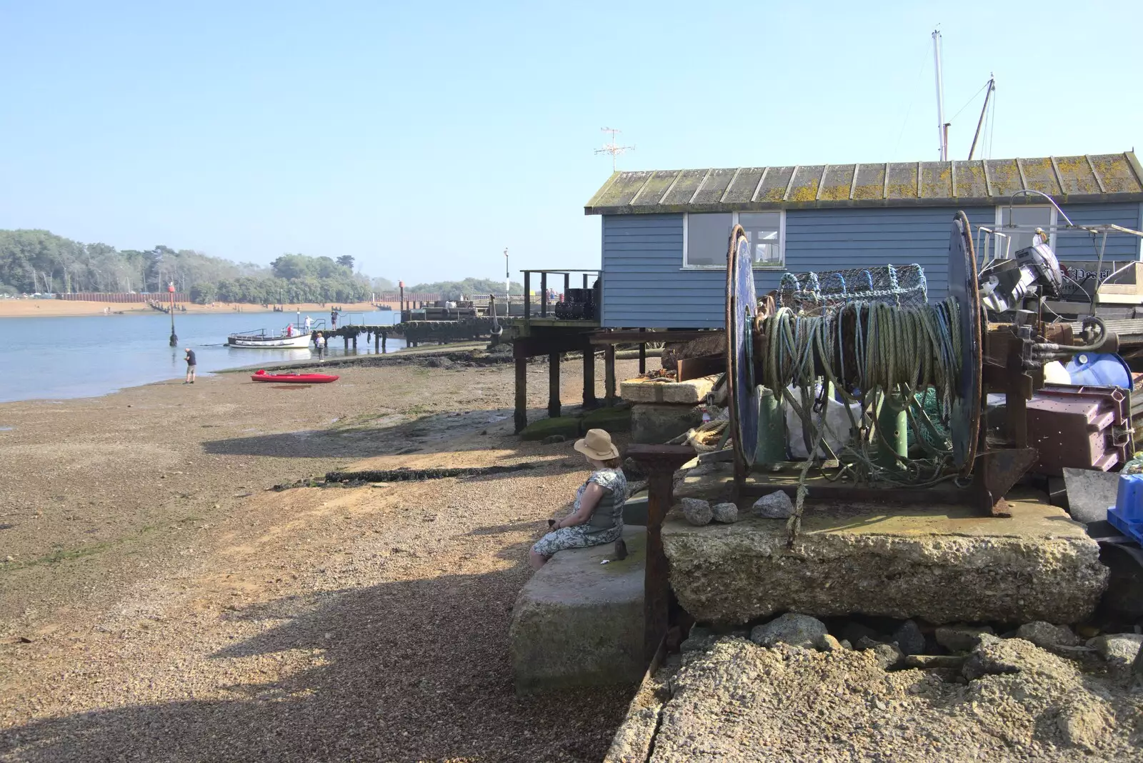 Isobel sits and looks out over the river, from A Postcard From Felixstowe Ferry, Suffolk - 10th September 2023