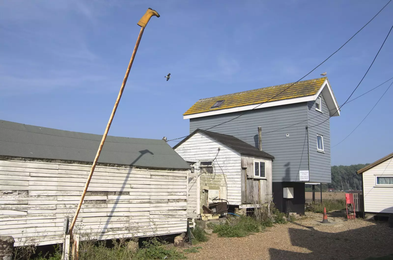 A welly boot on a barrier, and more stilt buildings, from A Postcard From Felixstowe Ferry, Suffolk - 10th September 2023