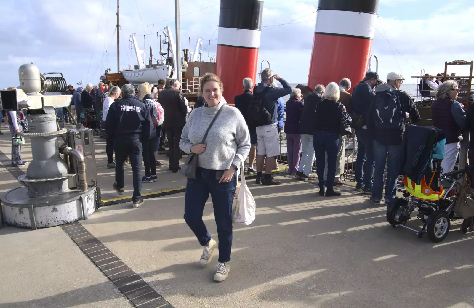 Isobel on the pier at Southwold, from The Waverley Paddle Steamer at Southwold Pier, Suffolk - 27th September 2023