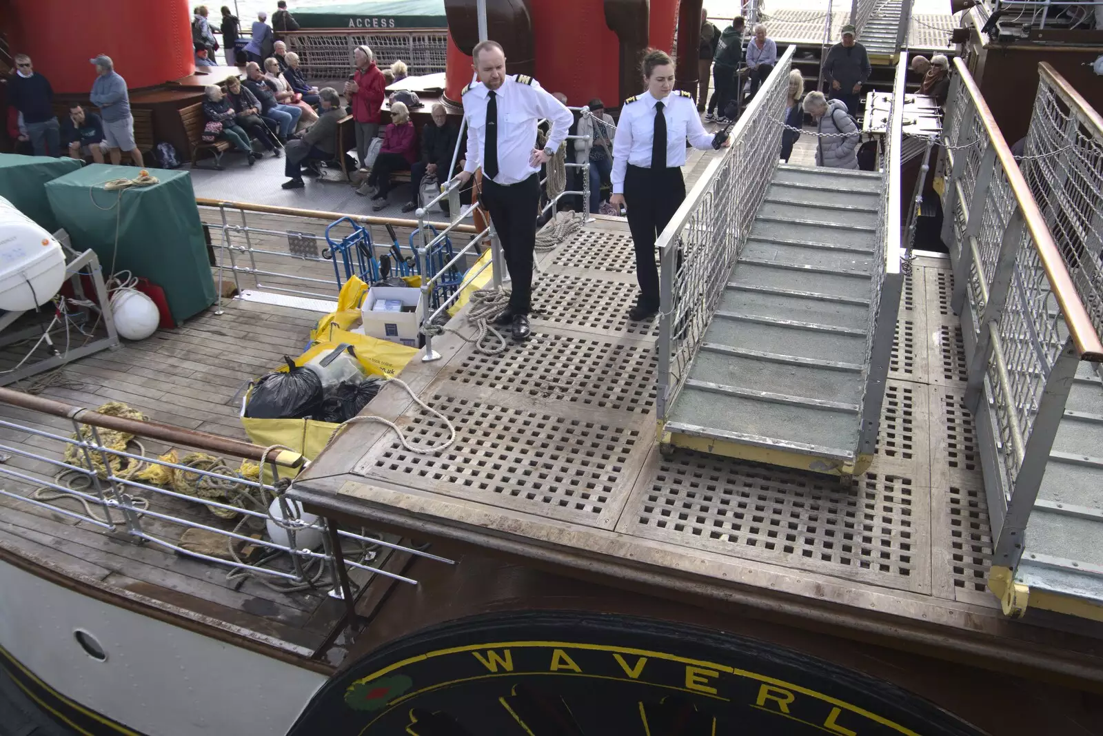 The gangway is removed , from The Waverley Paddle Steamer at Southwold Pier, Suffolk - 27th September 2023