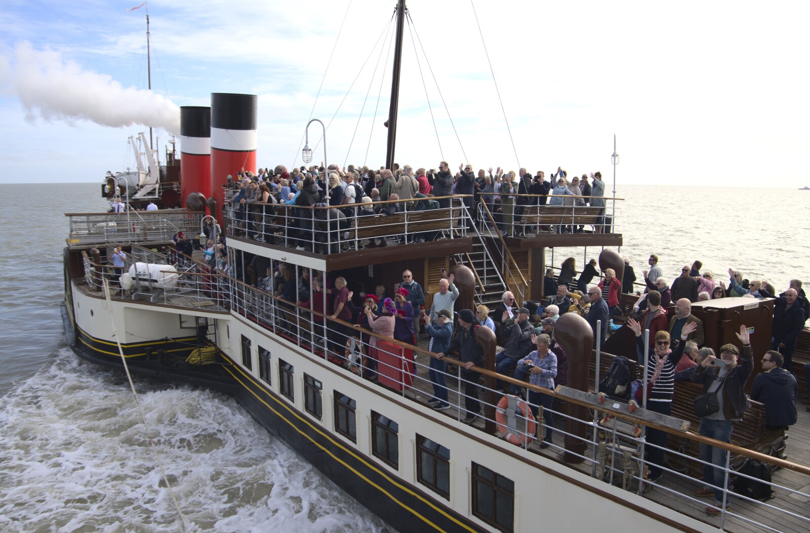 A crowded paddle steamer from The Waverley Paddle Steamer at Southwold Pier, Suffolk - 27th September 2023