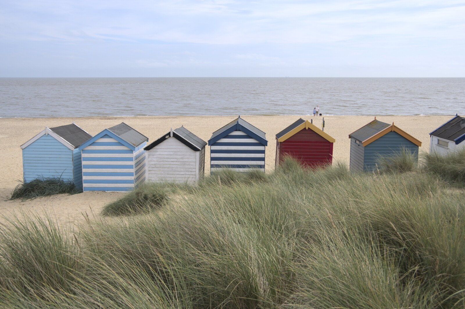 Stripey huts on the beach from The Waverley Paddle Steamer at Southwold Pier, Suffolk - 27th September 2023