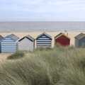 Stripey huts on the beach, The Waverley Paddle Steamer at Southwold Pier, Suffolk - 27th September 2023