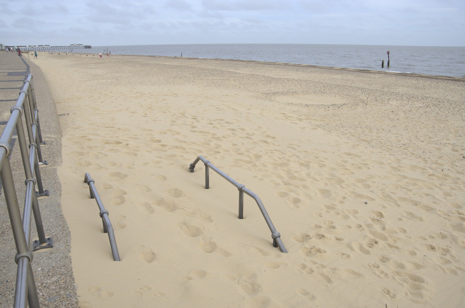 Steps over a groyne have been buried from The Waverley Paddle Steamer at Southwold Pier, Suffolk - 27th September 2023