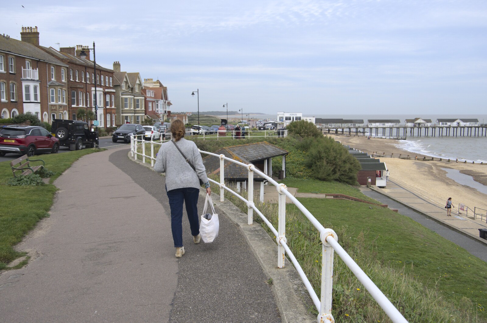 Isobel walks back to the car park from The Waverley Paddle Steamer at Southwold Pier, Suffolk - 27th September 2023
