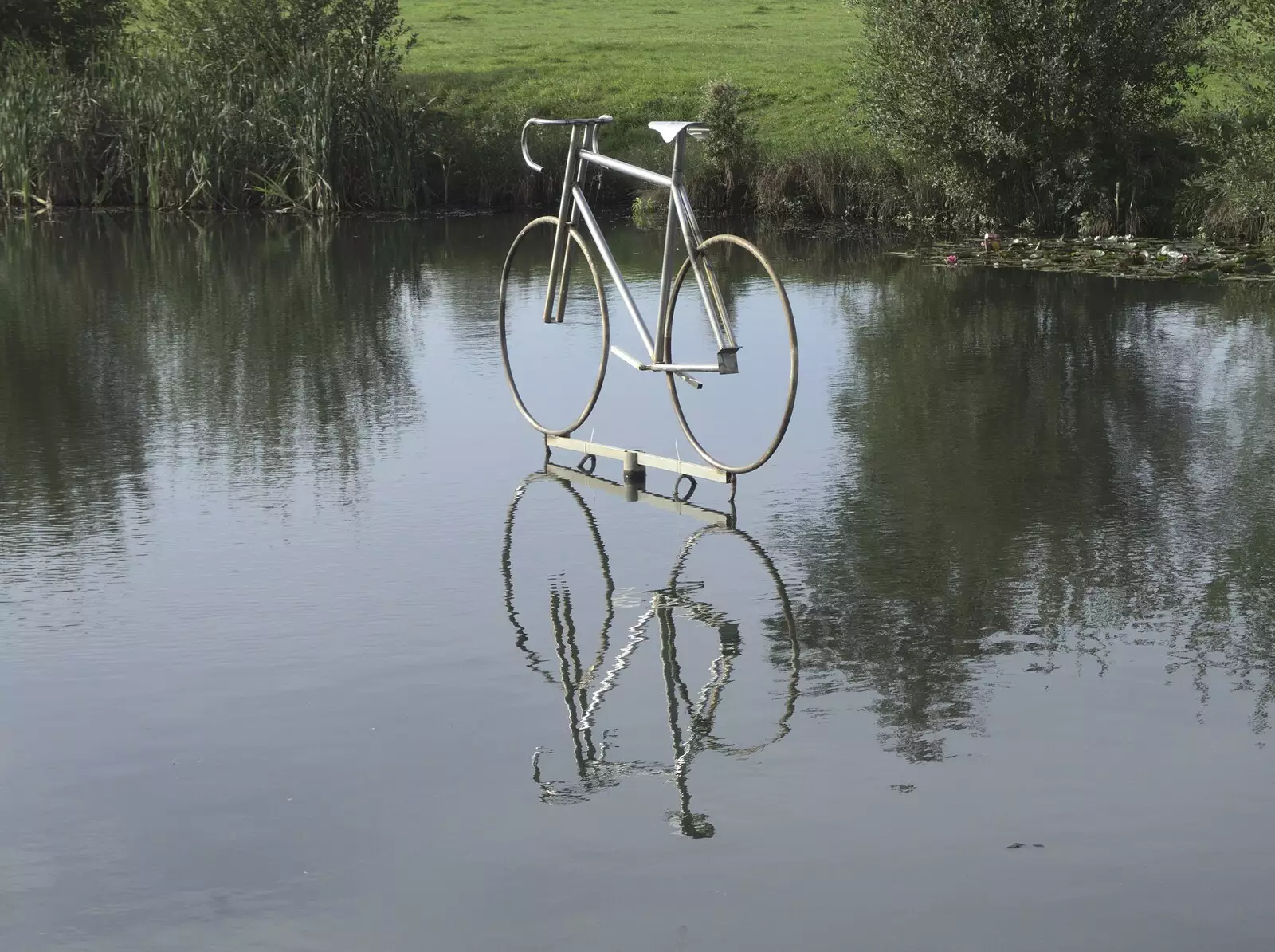 The bike statue in the café's pond, from A Postcard From New Buckenham, Norfolk - 5th October 2023