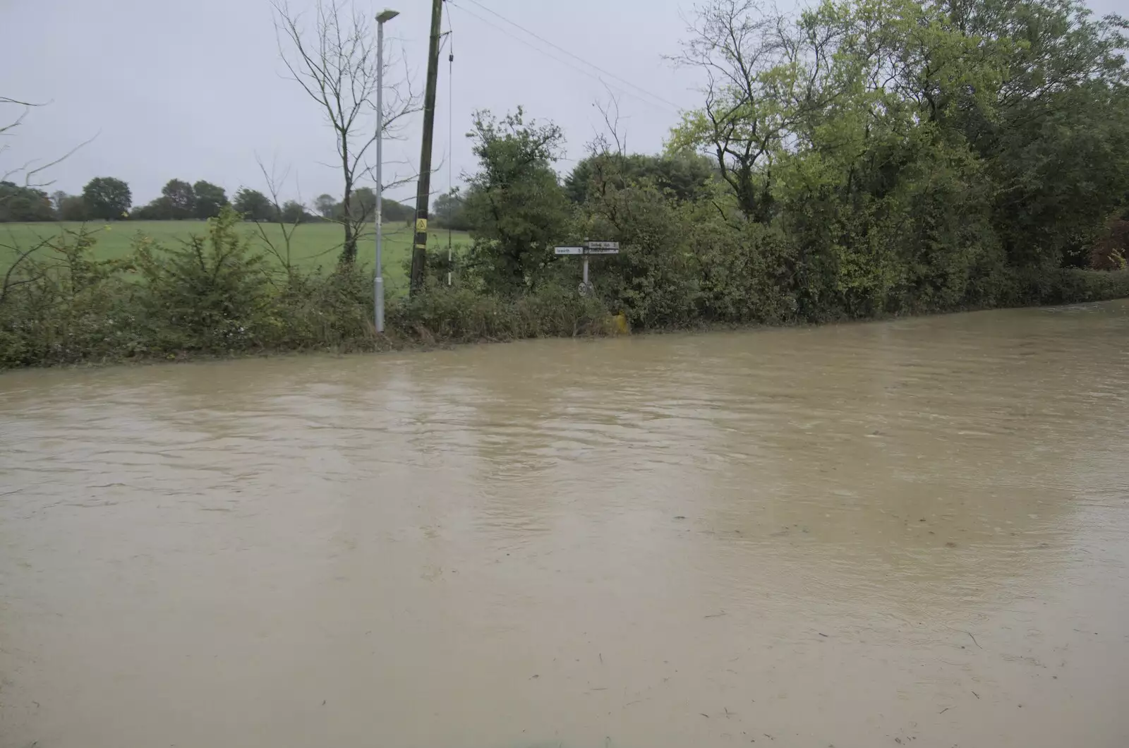 The road to Finningham is actually a river, from Tales From The Floods, Bury St. Edmunds and Walsham Le Willows, Suffolk - 20th October 2023