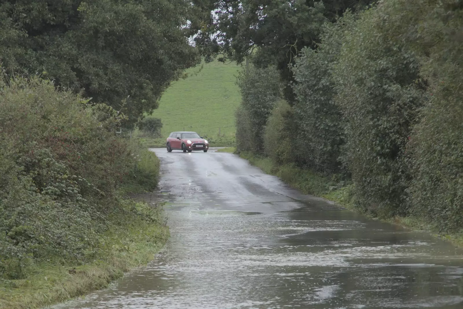 A Mini driver decides not to try it on, from Tales From The Floods, Bury St. Edmunds and Walsham Le Willows, Suffolk - 20th October 2023